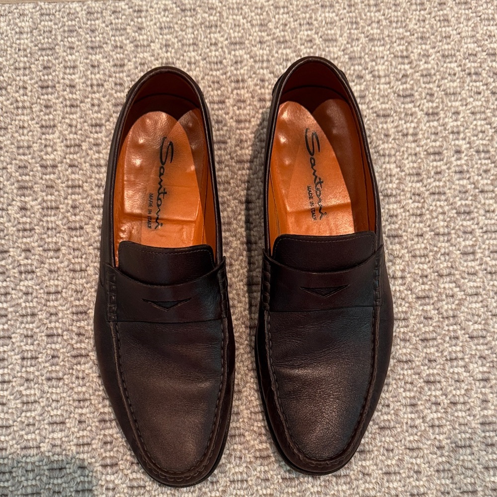 Santoni Men's Dark Brown Leather Slip-Ons